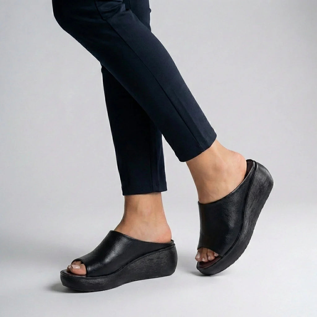 Federica | Ciabatte Donna Platform Zeppa Aperte Nero