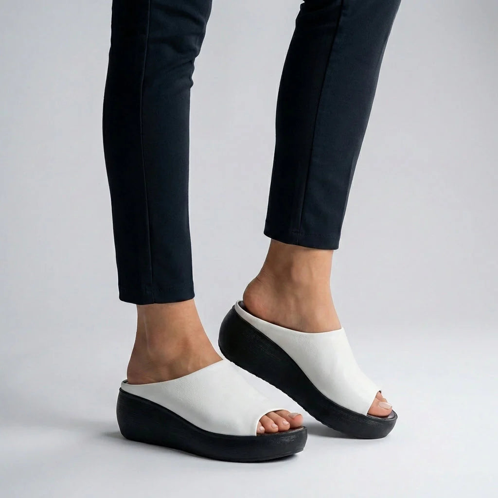 Federica | Ciabatte Donna Platform Zeppa Aperte Bianco