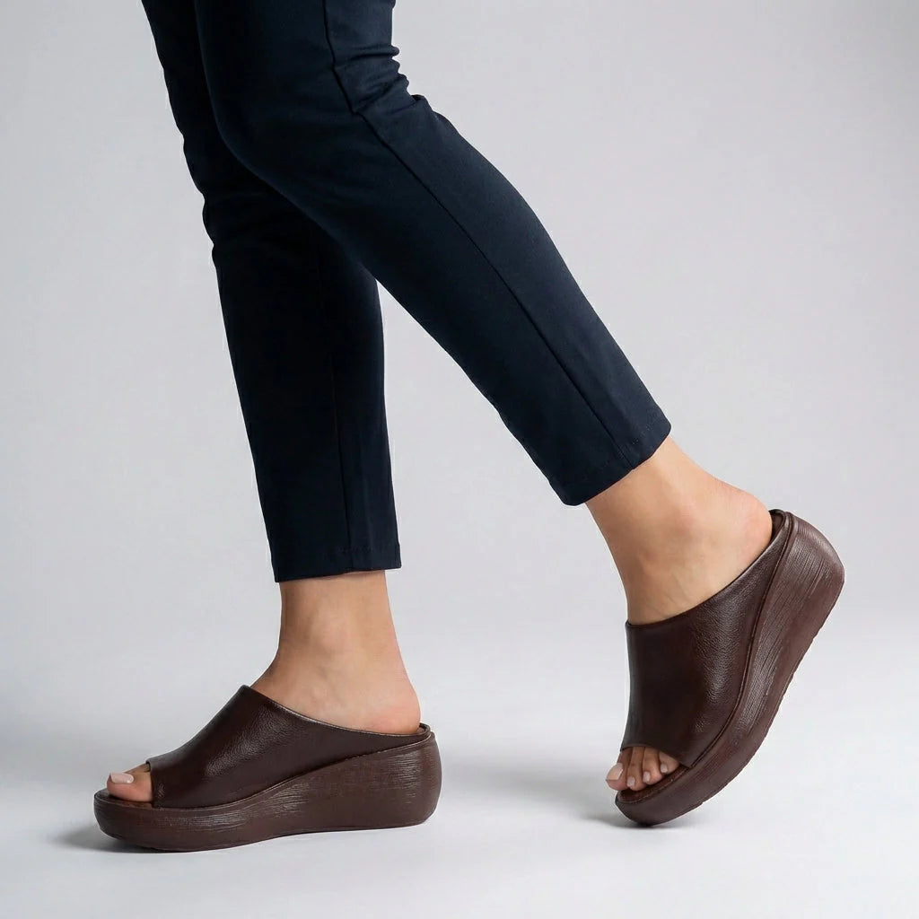 Federica | Ciabatte Donna Platform Zeppa Aperte Marrone