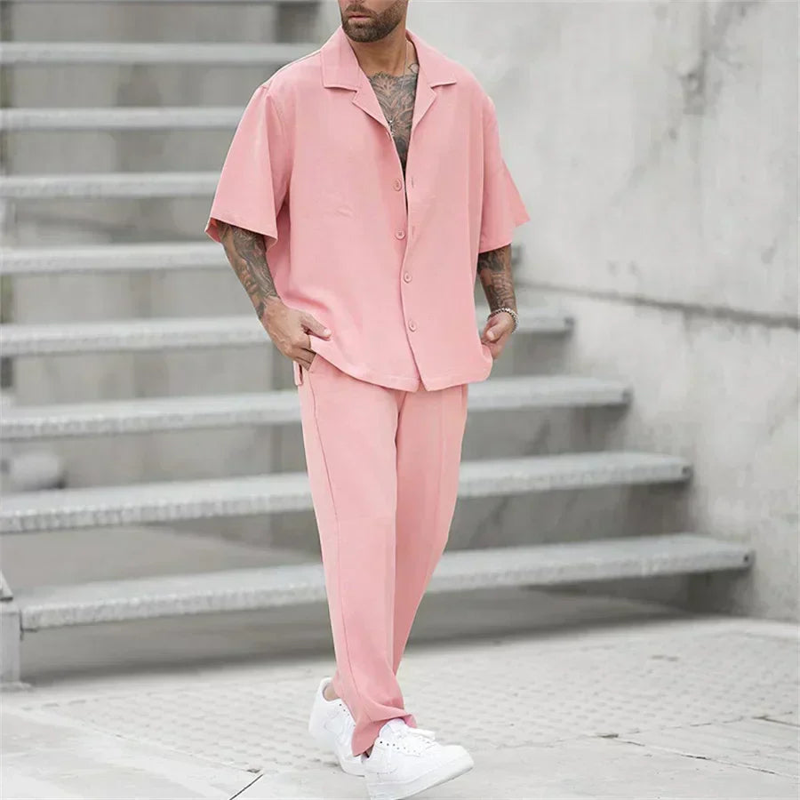 Federico | Completo Uomo Camicia Pantaloni Estivo Rosa