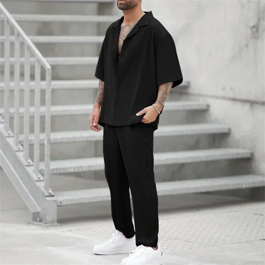Federico | Completo Uomo Camicia Pantaloni Estivo Nero
