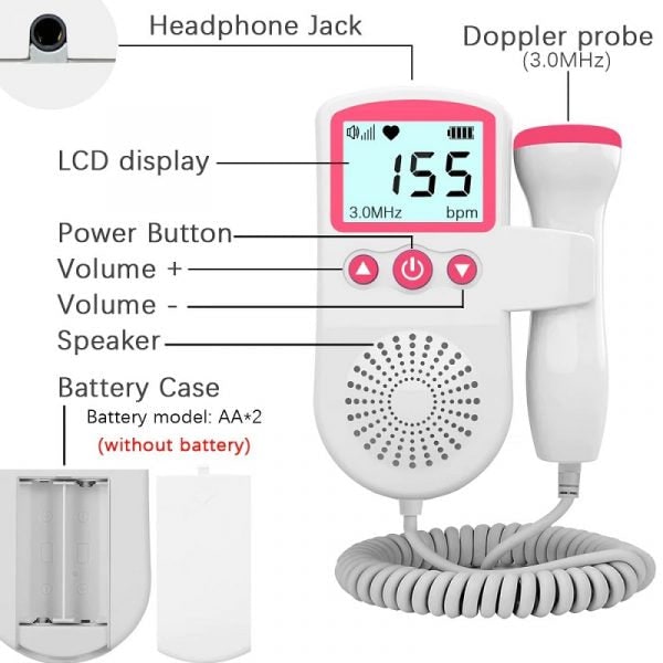 Fetal Doppler Handheld Heart Rate Monitor with Lcd Display for Pregnancy at Home - Image 7