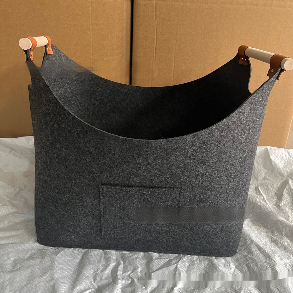 Firewood Storage Basket with Wooden Handles and Leather Straps - Image 6
