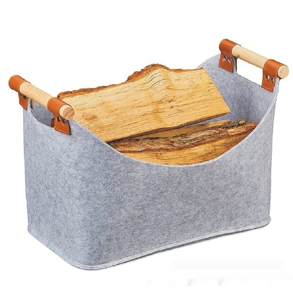 Firewood Storage Basket with Wooden Handles and Leather Straps - Image 7