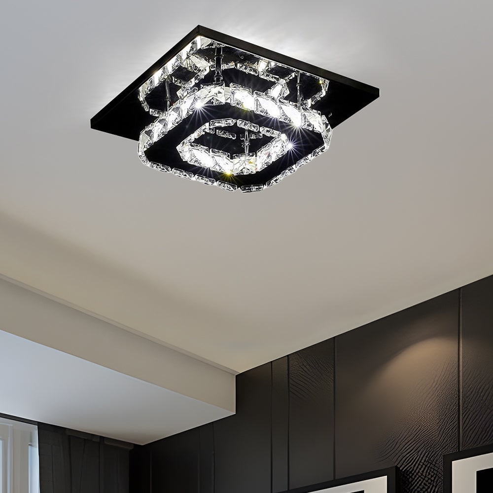 Flush Mount Ceiling Light with Faceted Crystal and Square Mirrored Base LED - Image 19