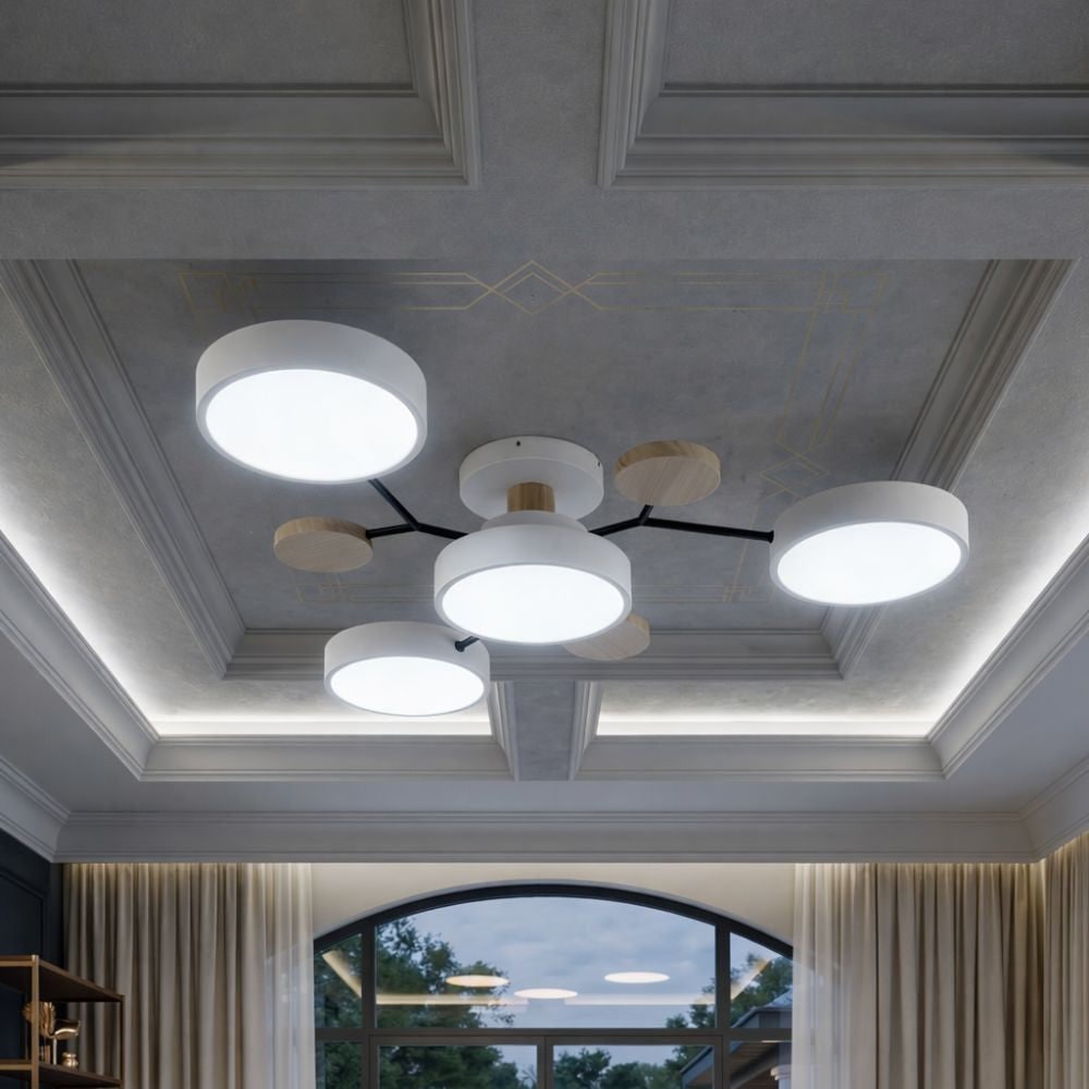 Flush Mount Ceiling Light with Semi Modern Design and Wood Accents Multi-Head - Image 14