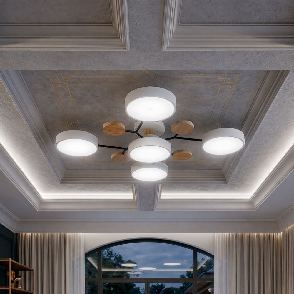 Flush Mount Ceiling Light with Semi Modern Design and Wood Accents Multi-Head - Image 15