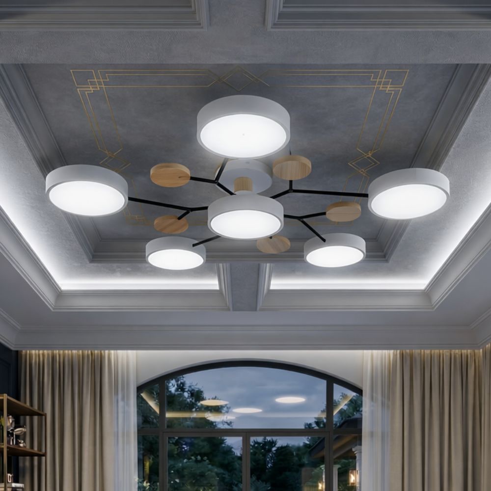 Flush Mount Ceiling Light with Semi Modern Design and Wood Accents Multi-Head - Image 16