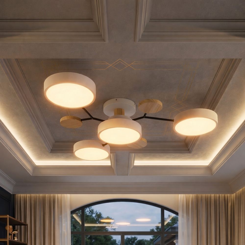 Flush Mount Ceiling Light with Semi Modern Design and Wood Accents Multi-Head - Image 18