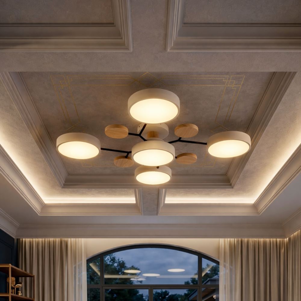 Flush Mount Ceiling Light with Semi Modern Design and Wood Accents Multi-Head - Image 19