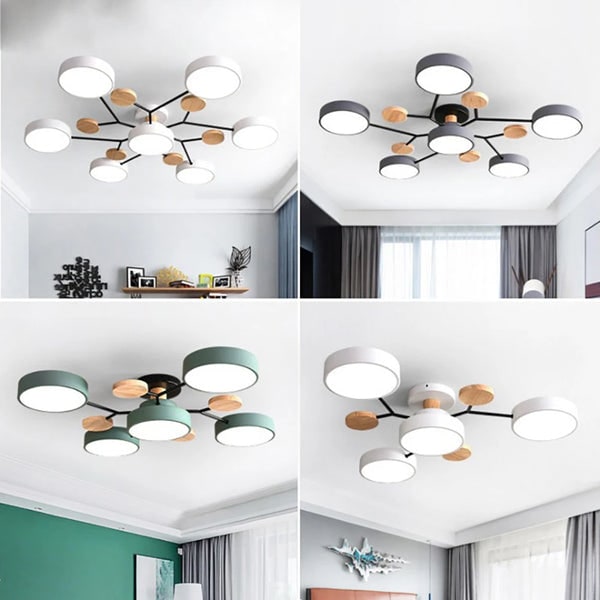 Flush Mount Ceiling Light with Semi Modern Design and Wood Accents Multi-Head - Image 2