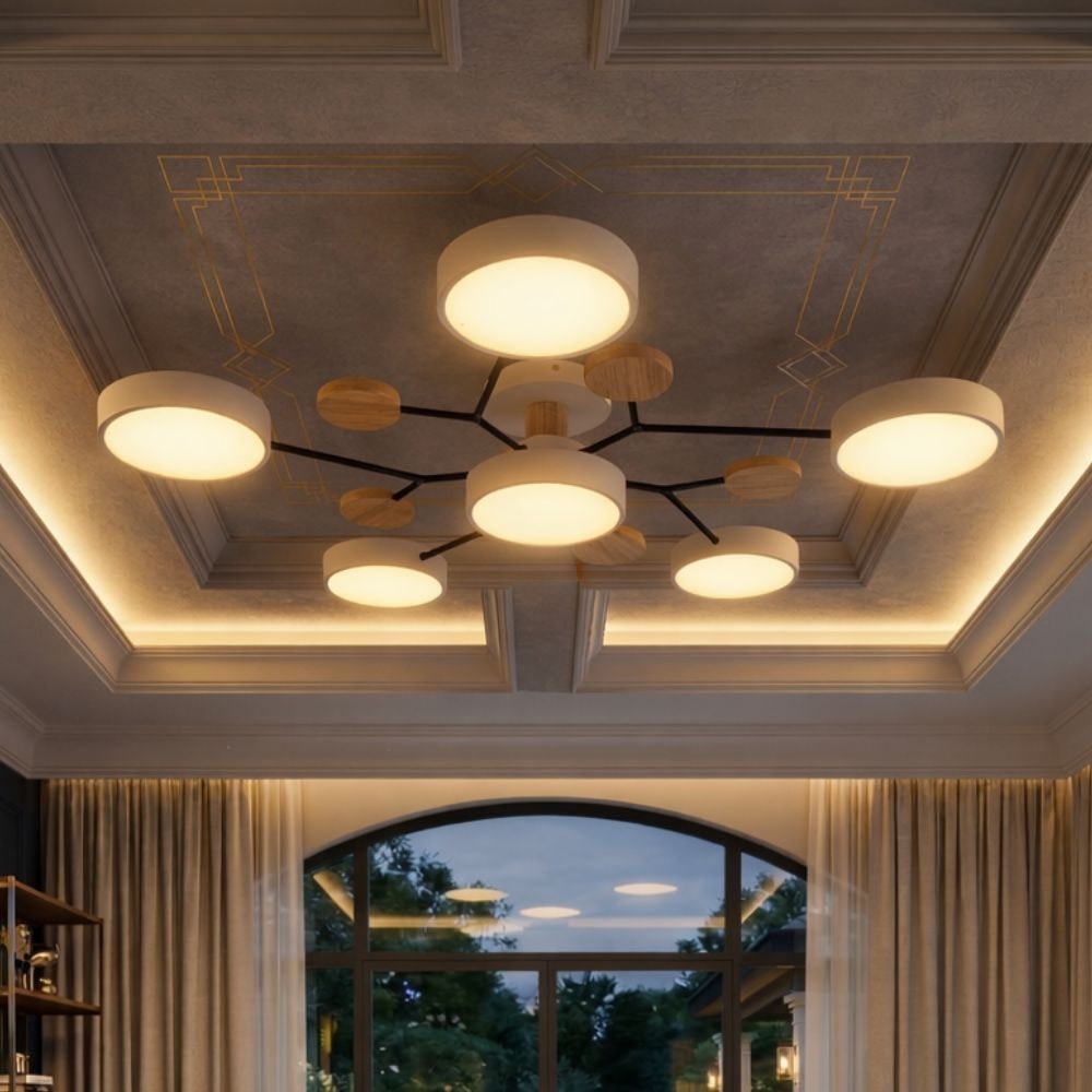 Flush Mount Ceiling Light with Semi Modern Design and Wood Accents Multi-Head - Image 20