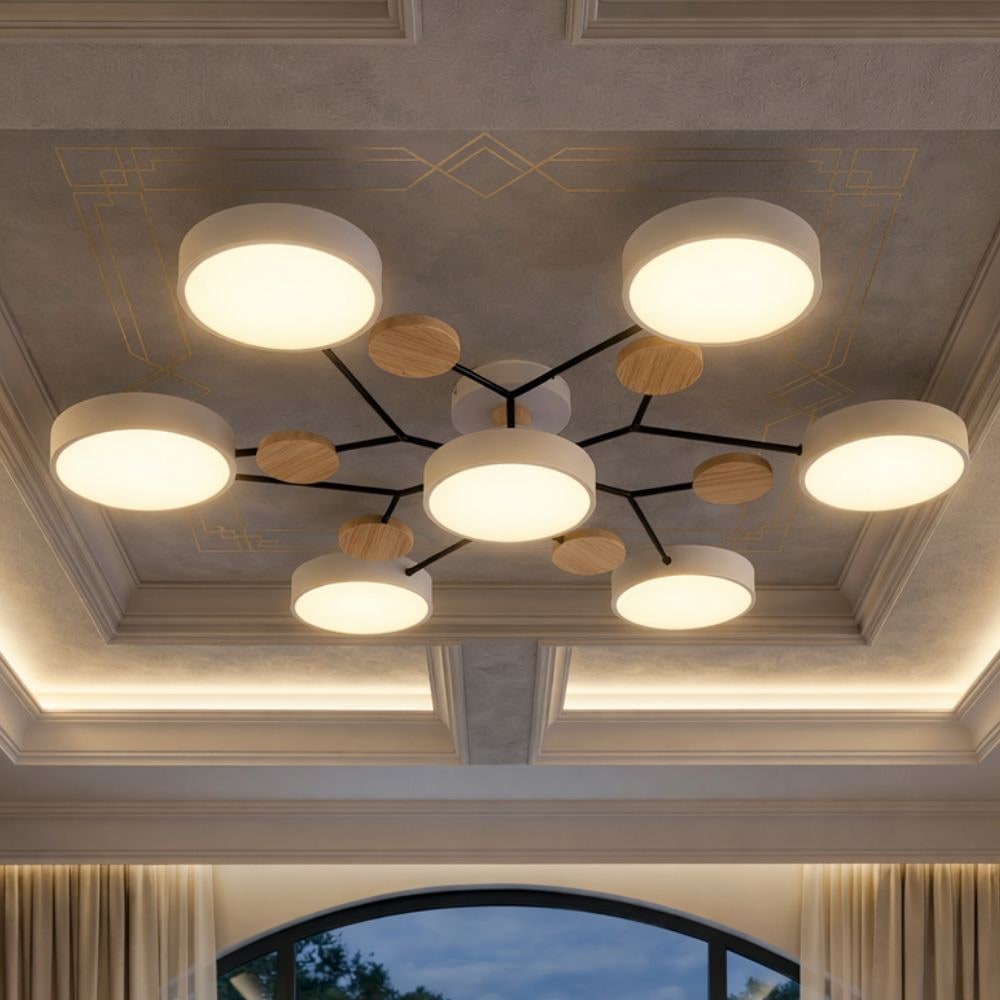 Flush Mount Ceiling Light with Semi Modern Design and Wood Accents Multi-Head - Image 21