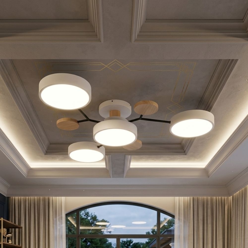 Flush Mount Ceiling Light with Semi Modern Design and Wood Accents Multi-Head - Image 22