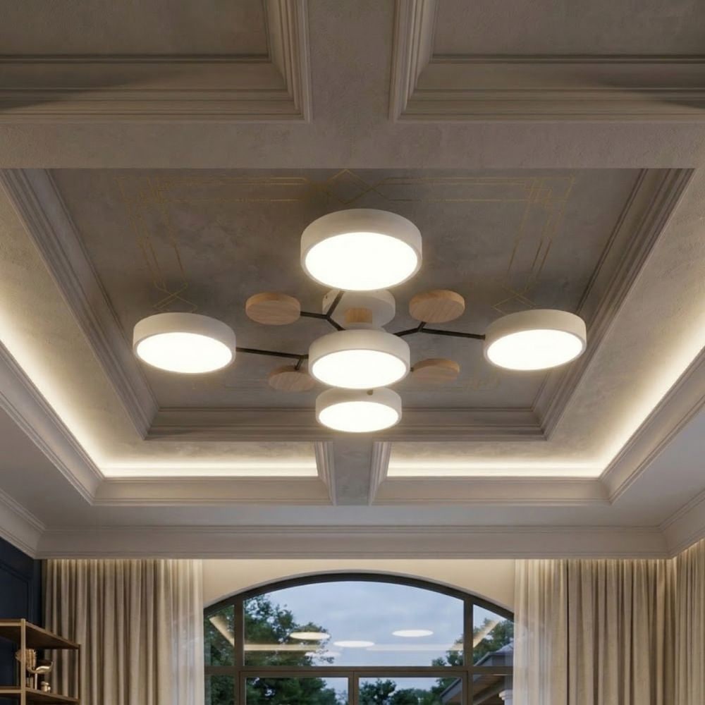 Flush Mount Ceiling Light with Semi Modern Design and Wood Accents Multi-Head - Image 23