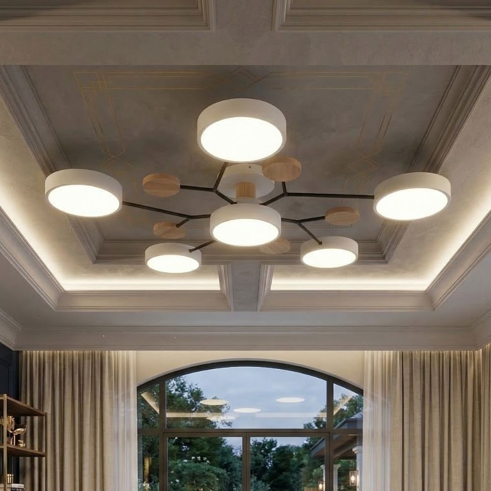Flush Mount Ceiling Light with Semi Modern Design and Wood Accents Multi-Head - Image 24