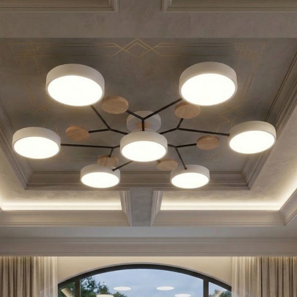 Flush Mount Ceiling Light with Semi Modern Design and Wood Accents Multi-Head - Image 25