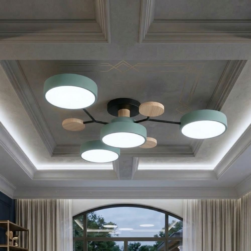 Flush Mount Ceiling Light with Semi Modern Design and Wood Accents Multi-Head - Image 26