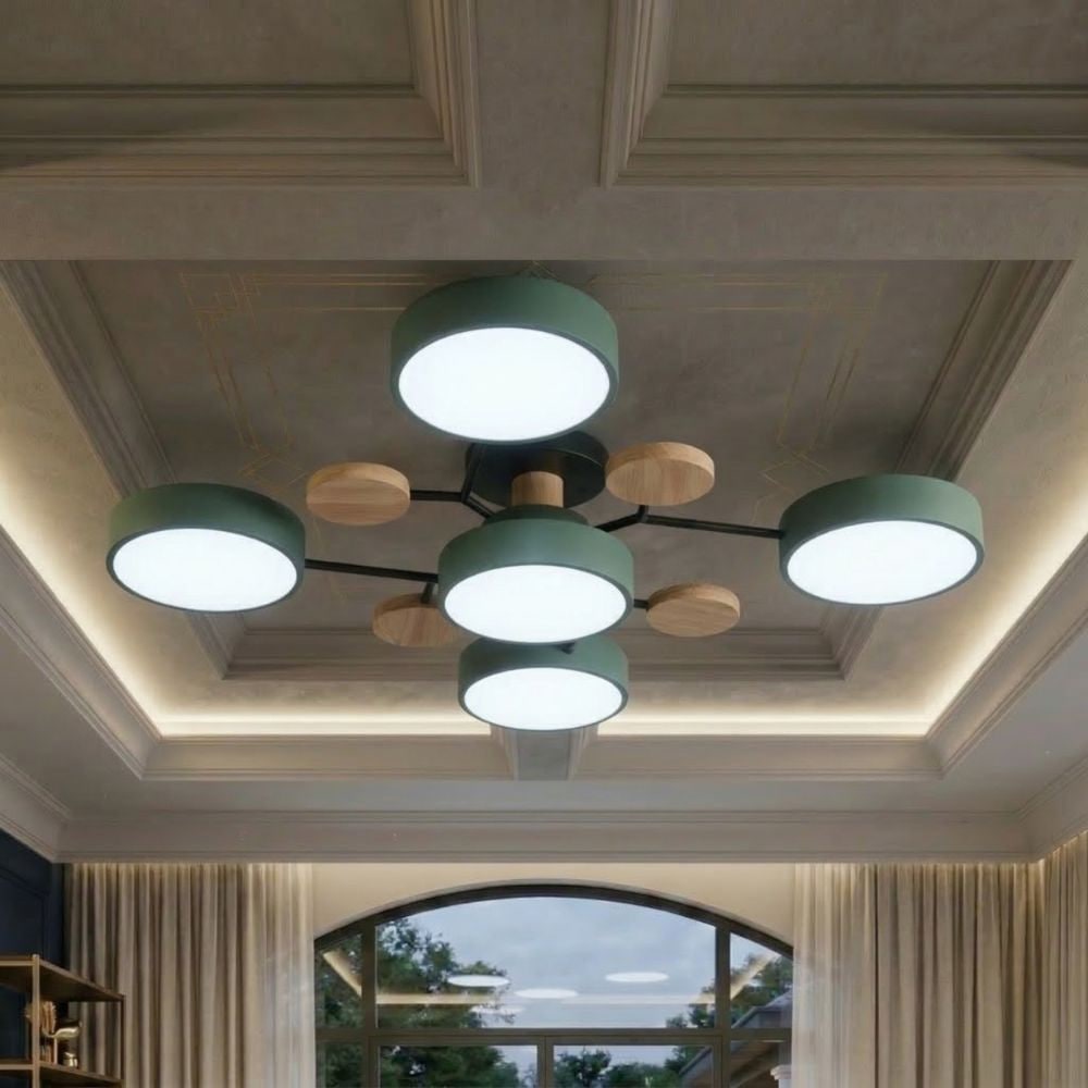 Flush Mount Ceiling Light with Semi Modern Design and Wood Accents Multi-Head - Image 27