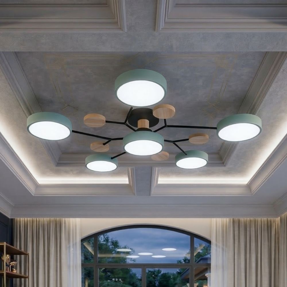 Flush Mount Ceiling Light with Semi Modern Design and Wood Accents Multi-Head - Image 28