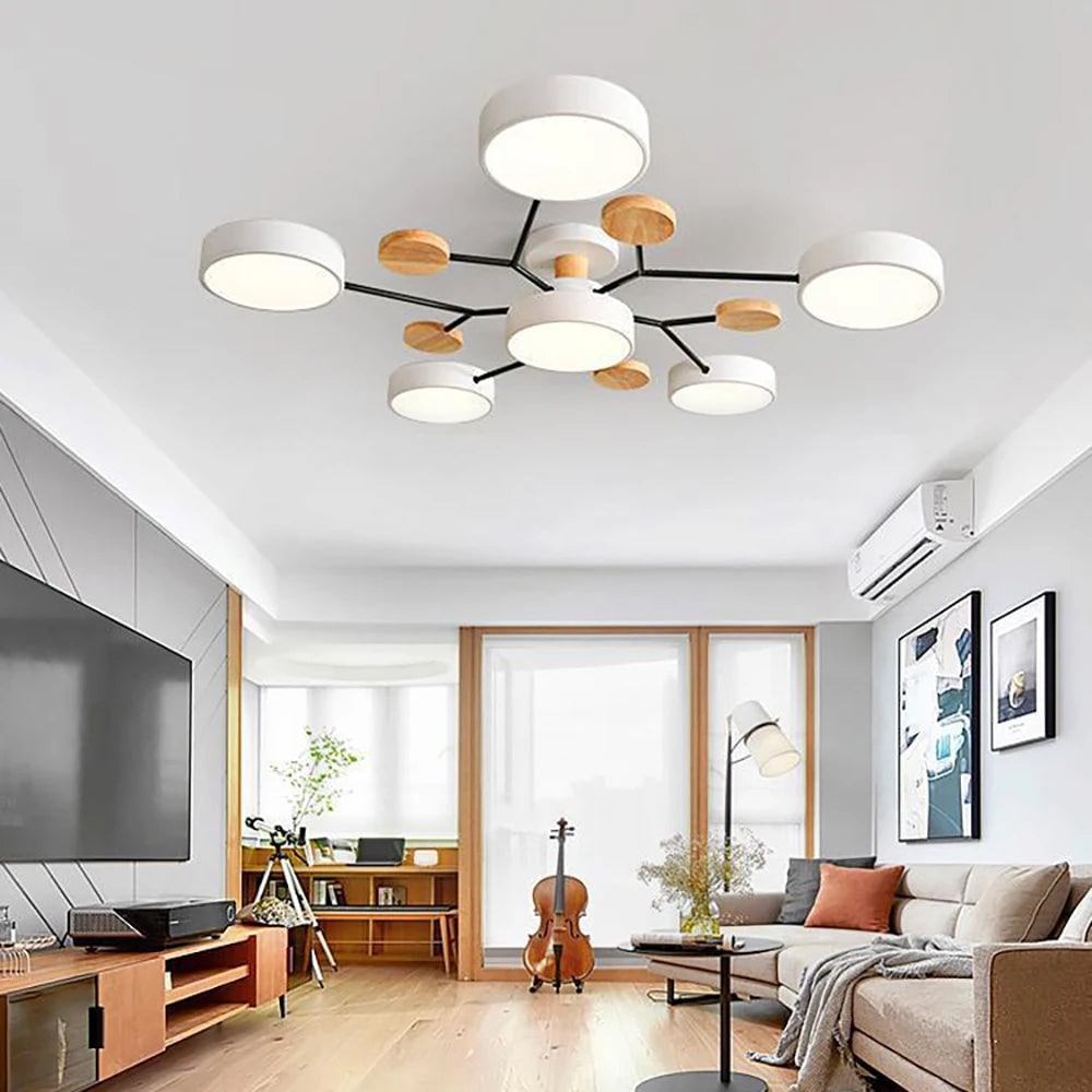 Flush Mount Ceiling Light with Semi Modern Design and Wood Accents Multi-Head - Image 3