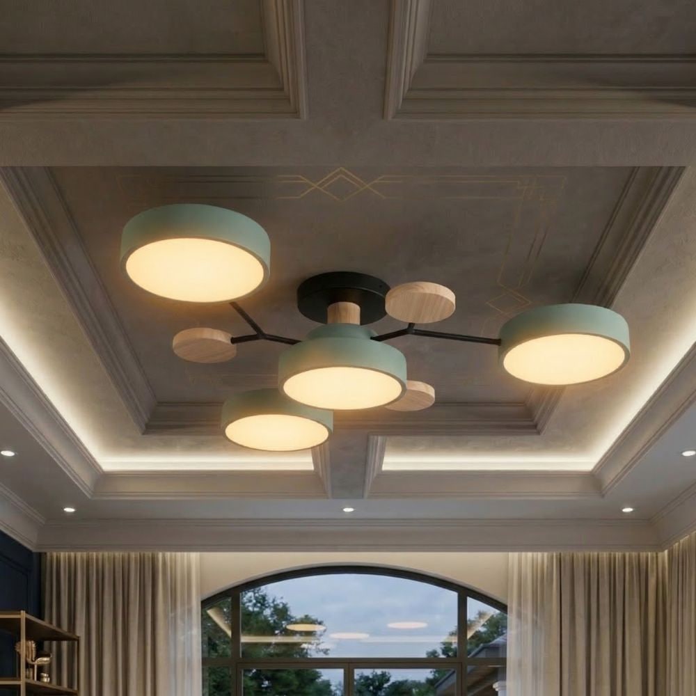 Flush Mount Ceiling Light with Semi Modern Design and Wood Accents Multi-Head - Image 30