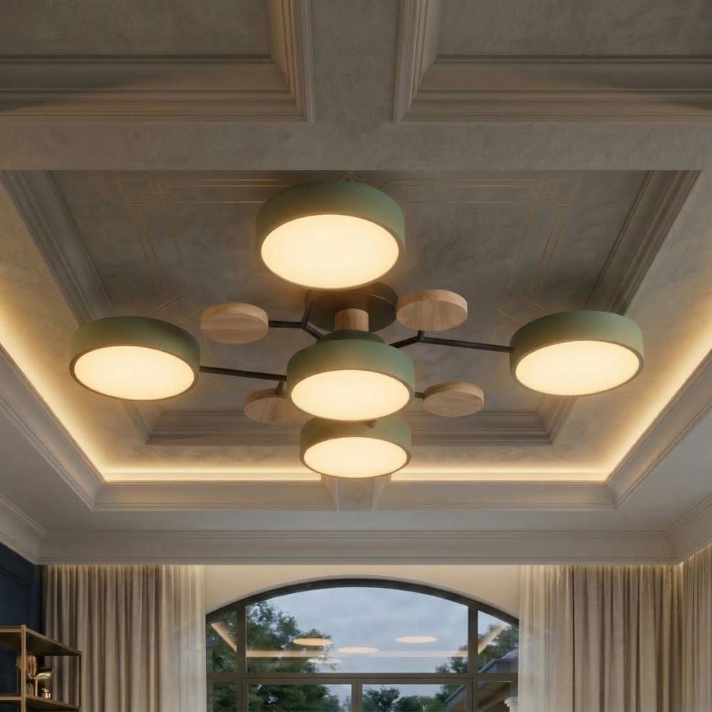 Flush Mount Ceiling Light with Semi Modern Design and Wood Accents Multi-Head - Image 31