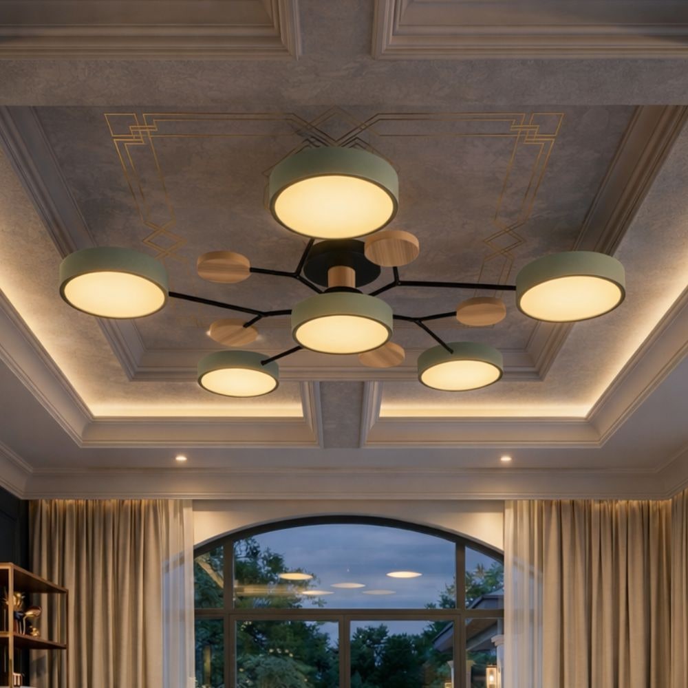 Flush Mount Ceiling Light with Semi Modern Design and Wood Accents Multi-Head - Image 32