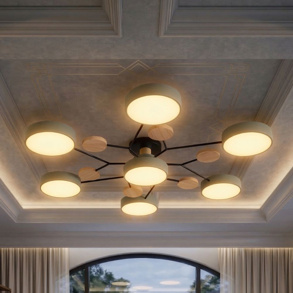 Flush Mount Ceiling Light with Semi Modern Design and Wood Accents Multi-Head - Image 33