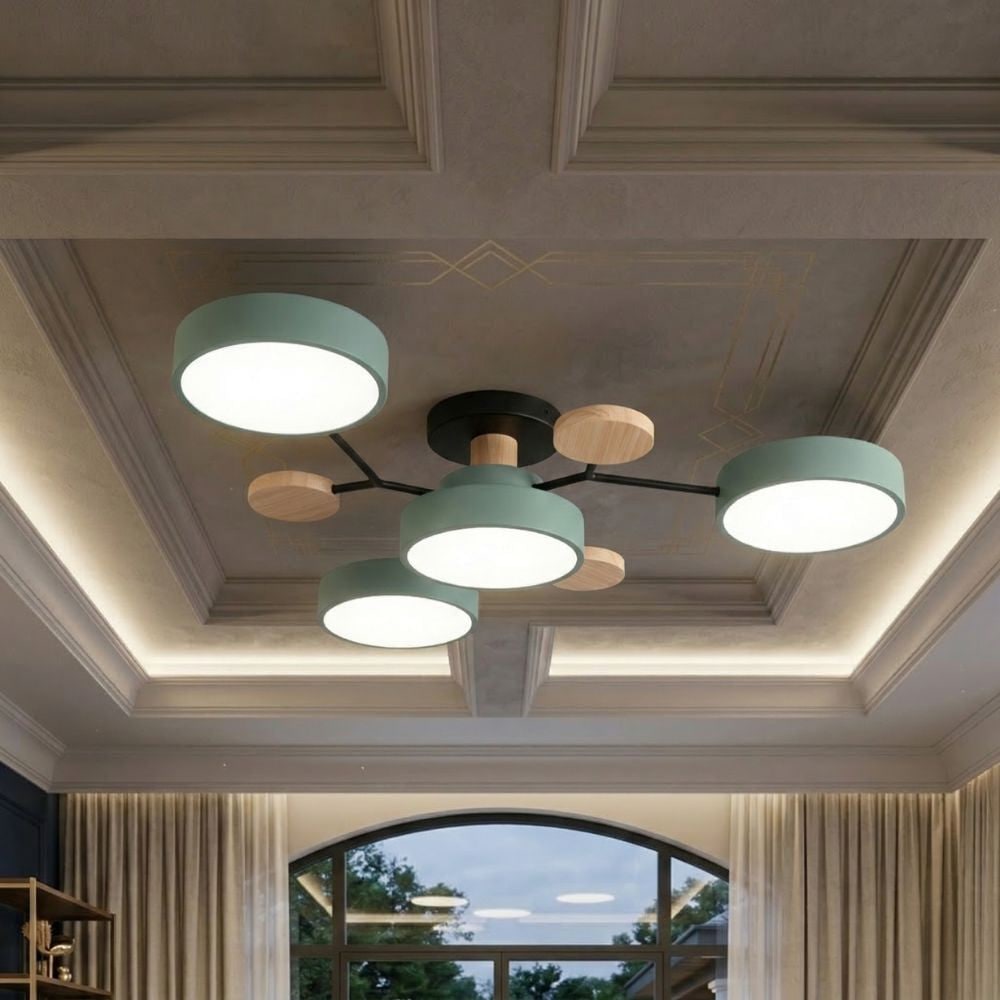 Flush Mount Ceiling Light with Semi Modern Design and Wood Accents Multi-Head - Image 34