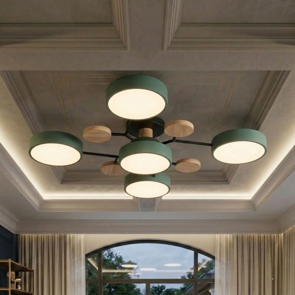 Flush Mount Ceiling Light with Semi Modern Design and Wood Accents Multi-Head - Image 35