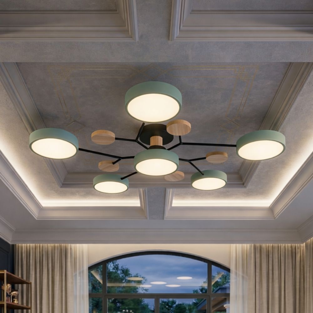 Flush Mount Ceiling Light with Semi Modern Design and Wood Accents Multi-Head - Image 36