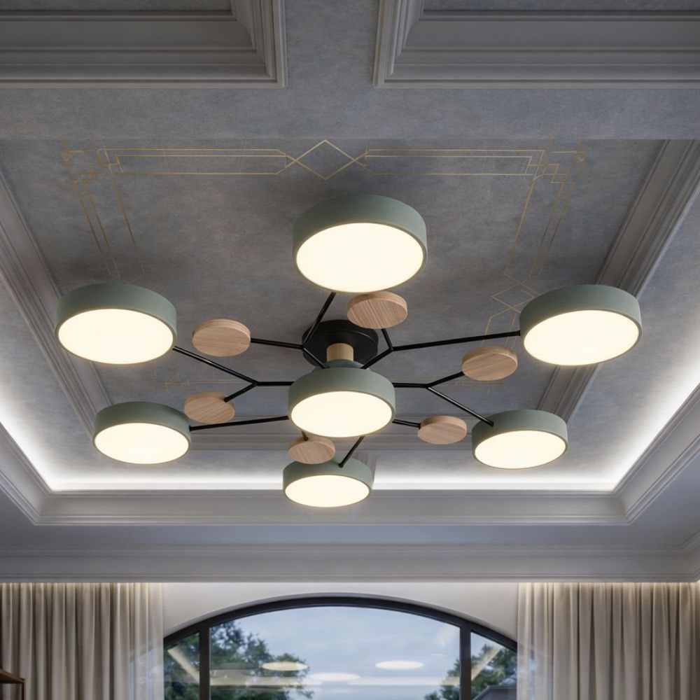 Flush Mount Ceiling Light with Semi Modern Design and Wood Accents Multi-Head - Image 37