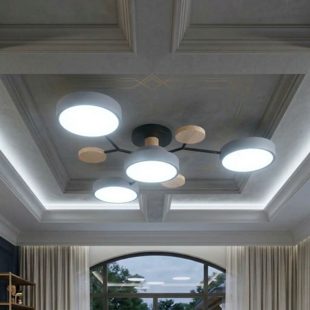 Flush Mount Ceiling Light with Semi Modern Design and Wood Accents Multi-Head - Image 38