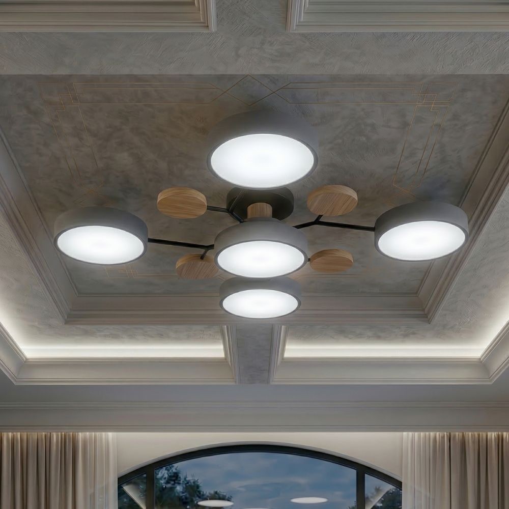 Flush Mount Ceiling Light with Semi Modern Design and Wood Accents Multi-Head - Image 39