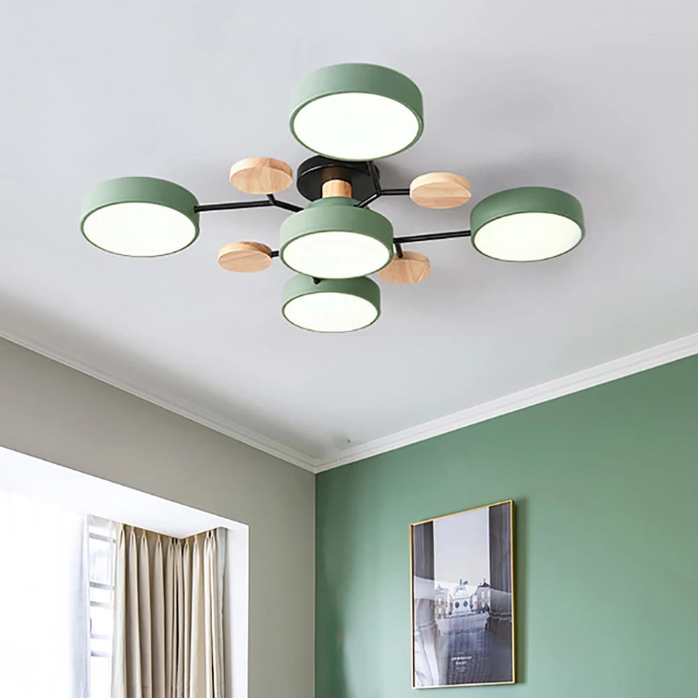 Flush Mount Ceiling Light with Semi Modern Design and Wood Accents Multi-Head - Image 4