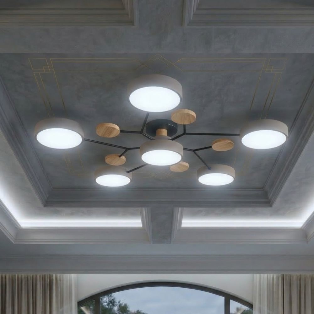 Flush Mount Ceiling Light with Semi Modern Design and Wood Accents Multi-Head - Image 40