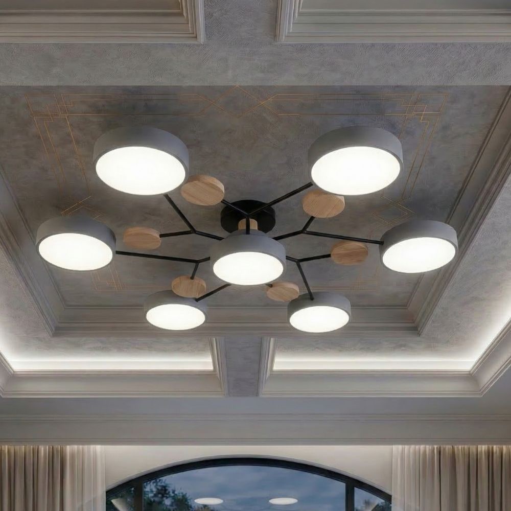 Flush Mount Ceiling Light with Semi Modern Design and Wood Accents Multi-Head - Image 41