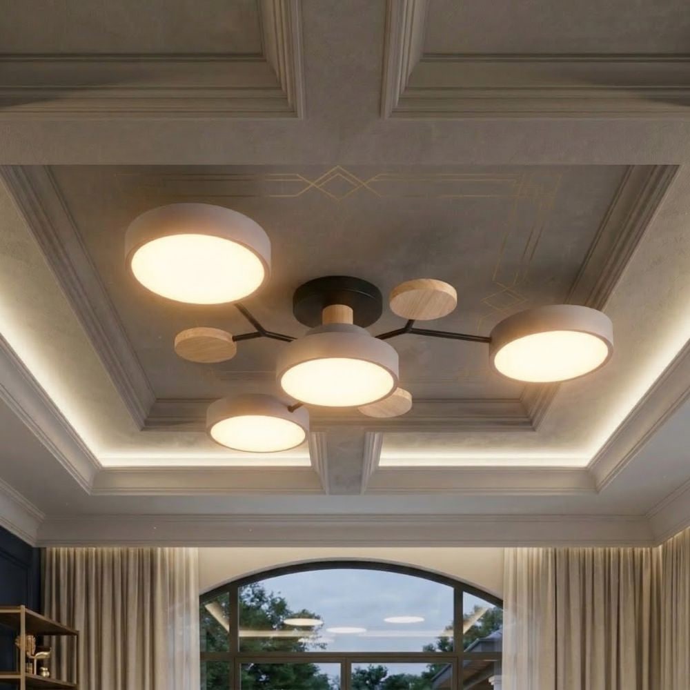 Flush Mount Ceiling Light with Semi Modern Design and Wood Accents Multi-Head - Image 42