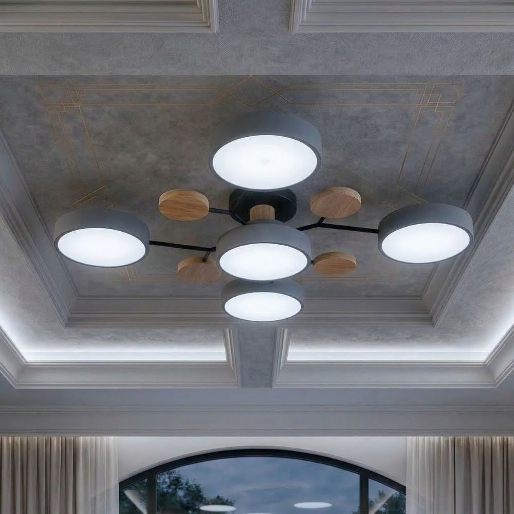 Flush Mount Ceiling Light with Semi Modern Design and Wood Accents Multi-Head - Image 43