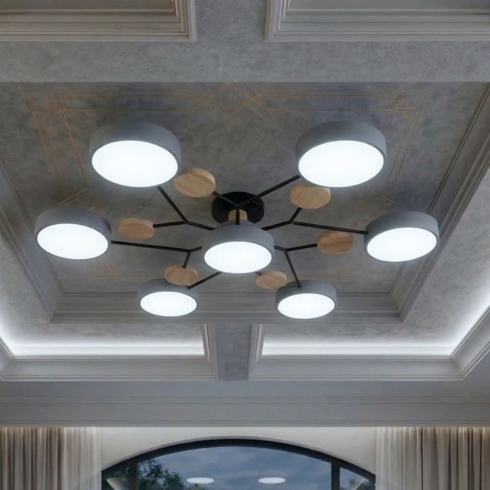 Flush Mount Ceiling Light with Semi Modern Design and Wood Accents Multi-Head - Image 45