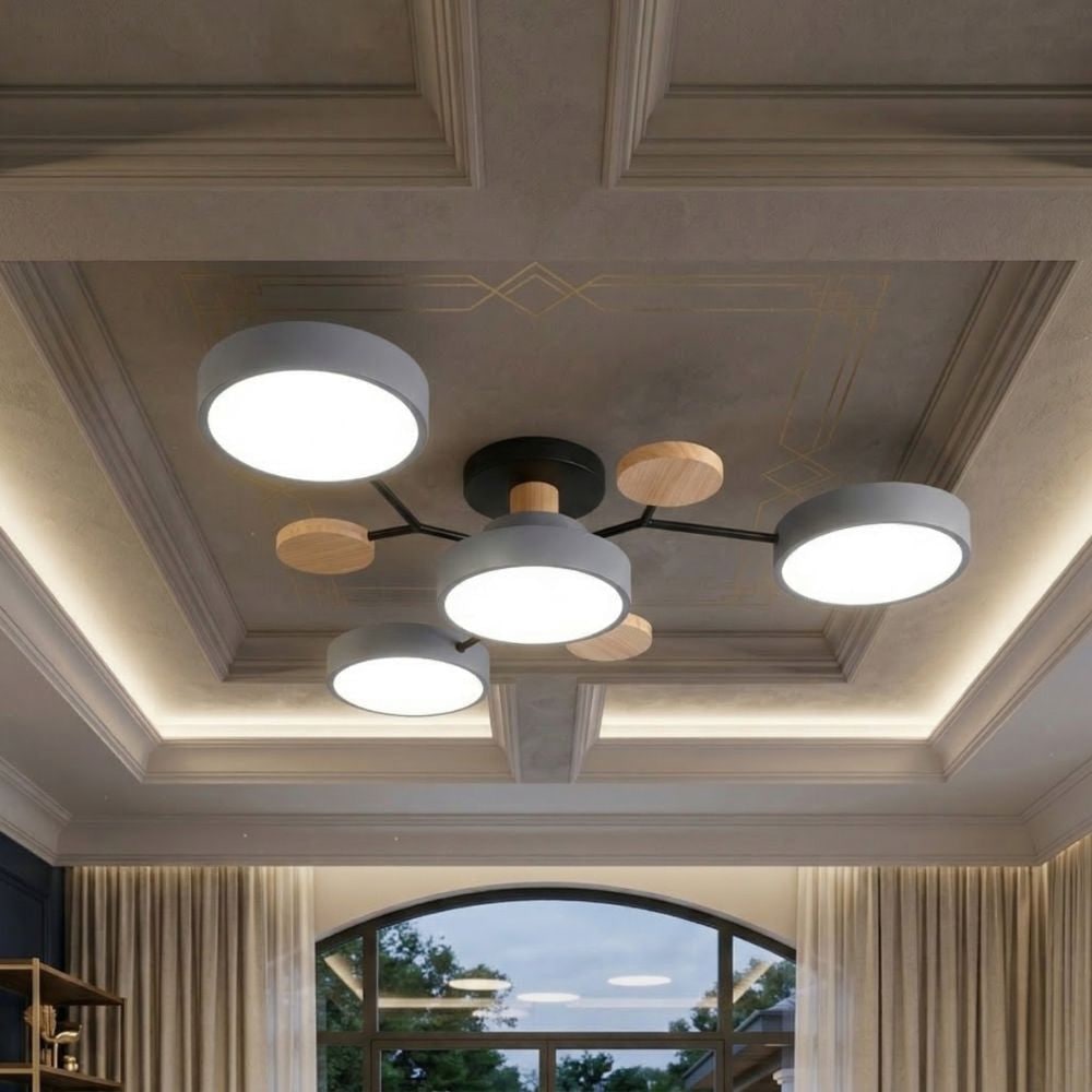 Flush Mount Ceiling Light with Semi Modern Design and Wood Accents Multi-Head - Image 46