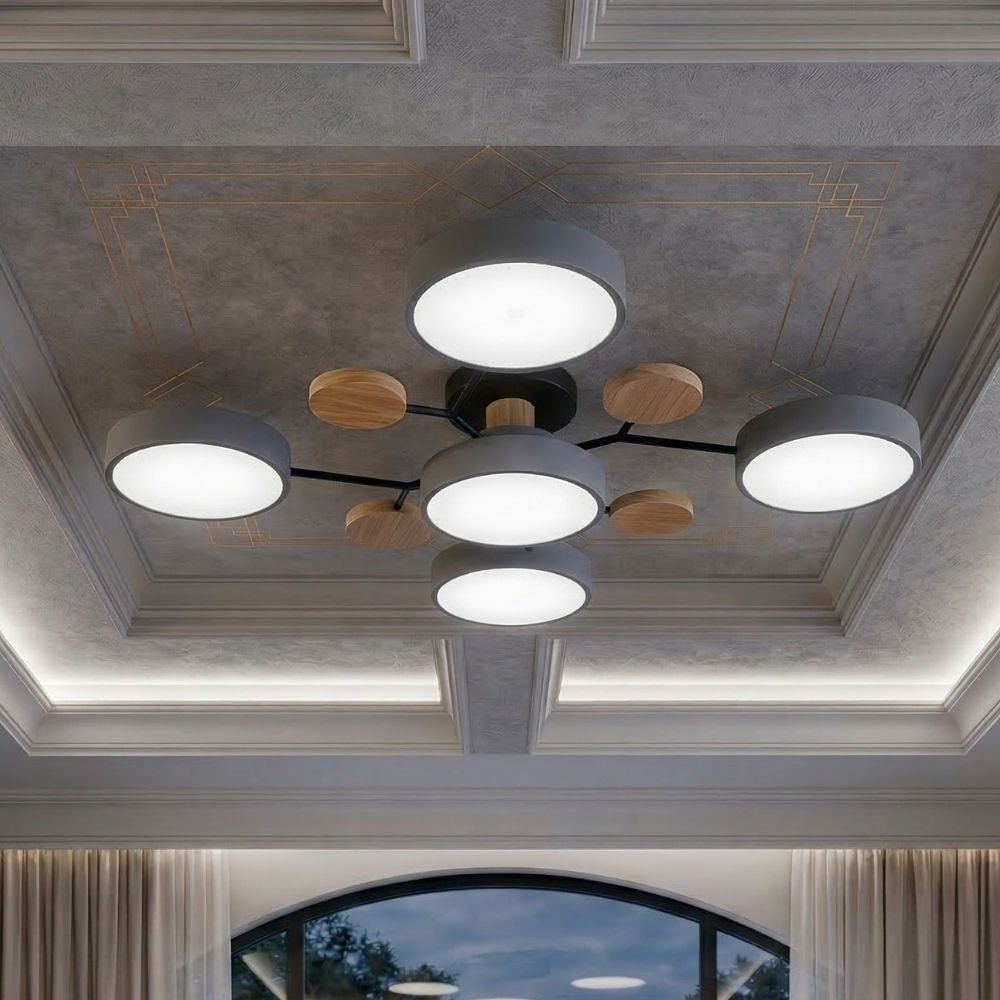 Flush Mount Ceiling Light with Semi Modern Design and Wood Accents Multi-Head - Image 47
