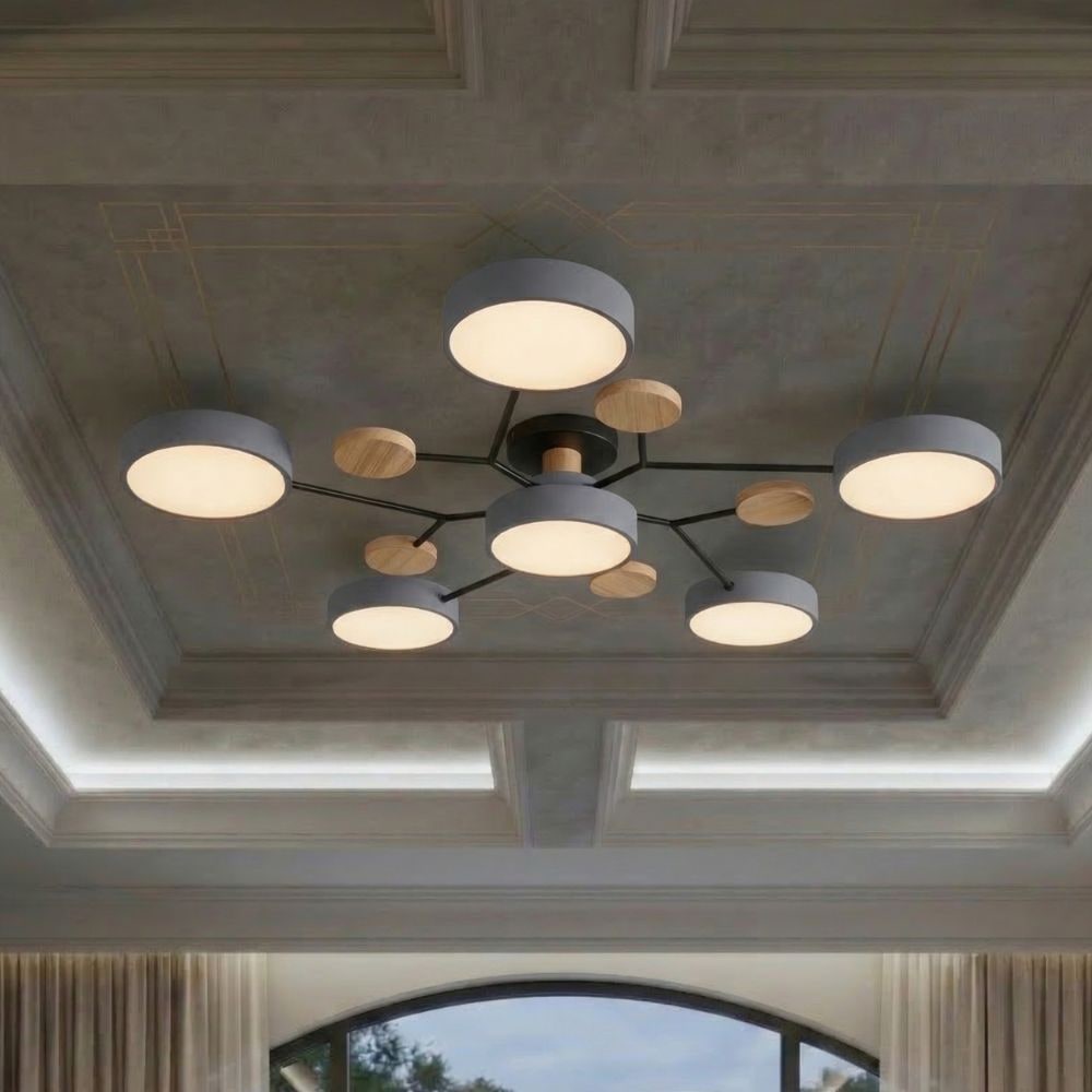 Flush Mount Ceiling Light with Semi Modern Design and Wood Accents Multi-Head - Image 48