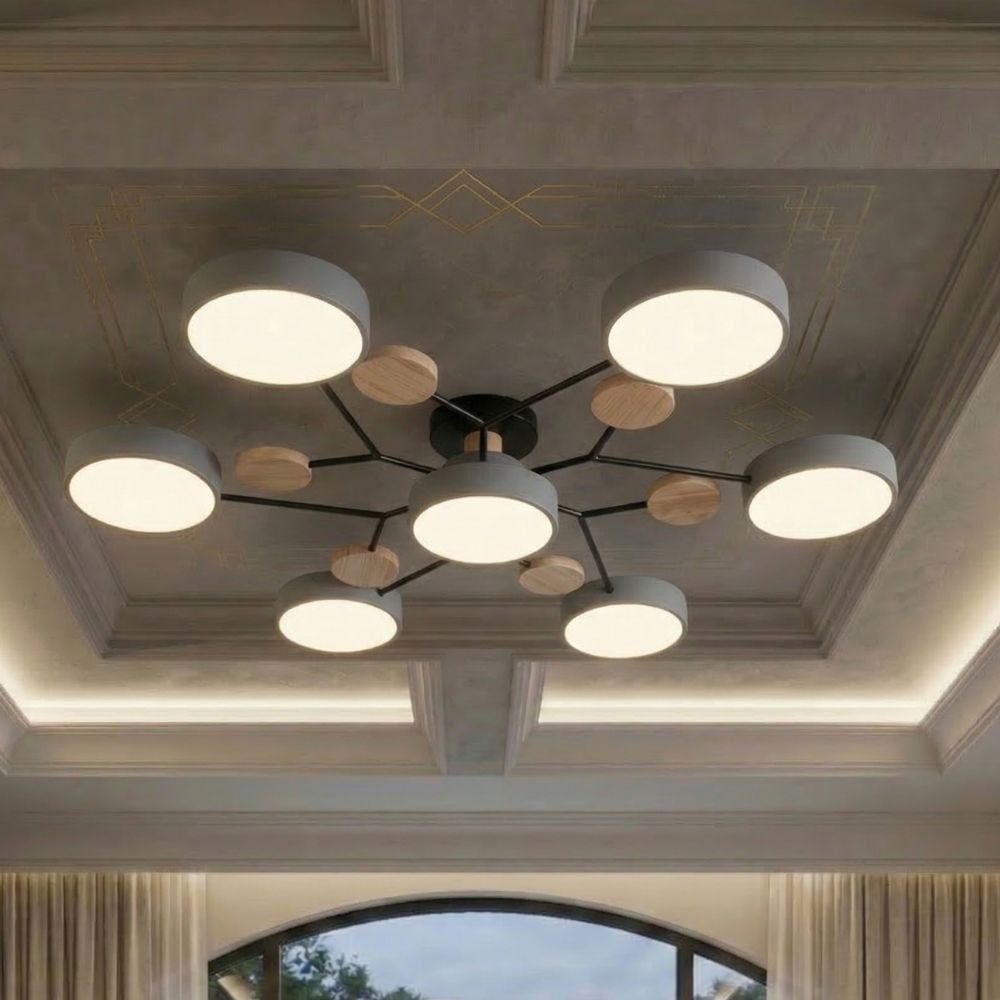 Flush Mount Ceiling Light with Semi Modern Design and Wood Accents Multi-Head - Image 49