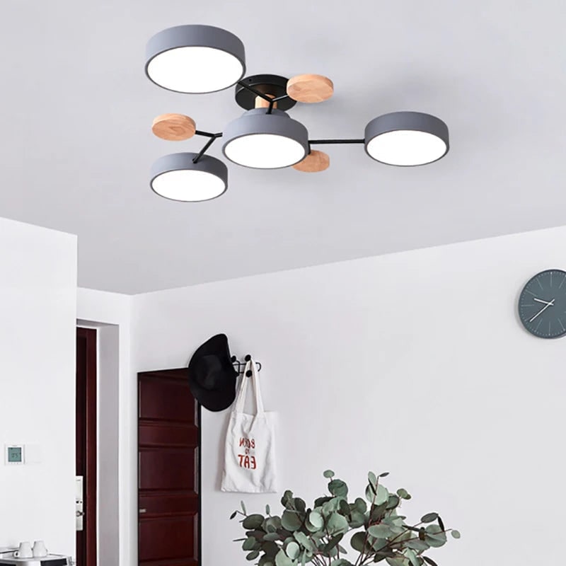 Flush Mount Ceiling Light with Semi Modern Design and Wood Accents Multi-Head - Image 5