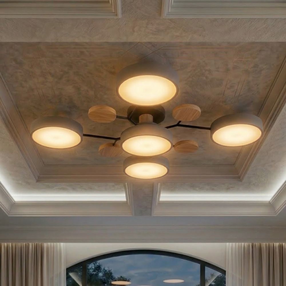 Flush Mount Ceiling Light with Semi Modern Design and Wood Accents Multi-Head - Image 50
