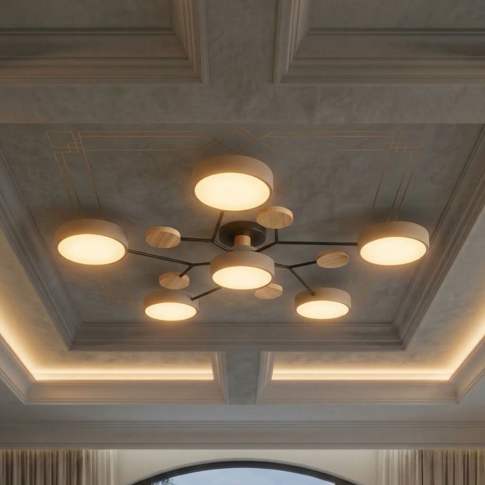 Flush Mount Ceiling Light with Semi Modern Design and Wood Accents Multi-Head - Image 51