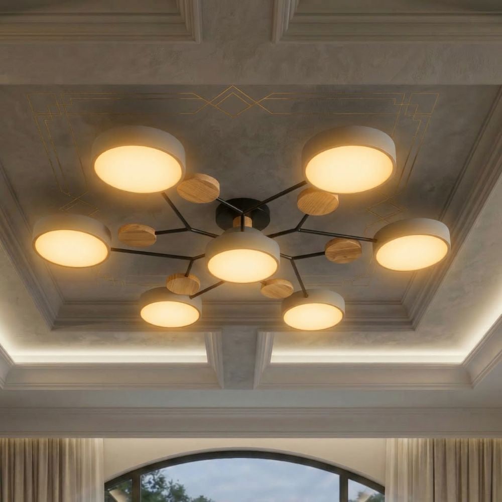 Flush Mount Ceiling Light with Semi Modern Design and Wood Accents Multi-Head - Image 52
