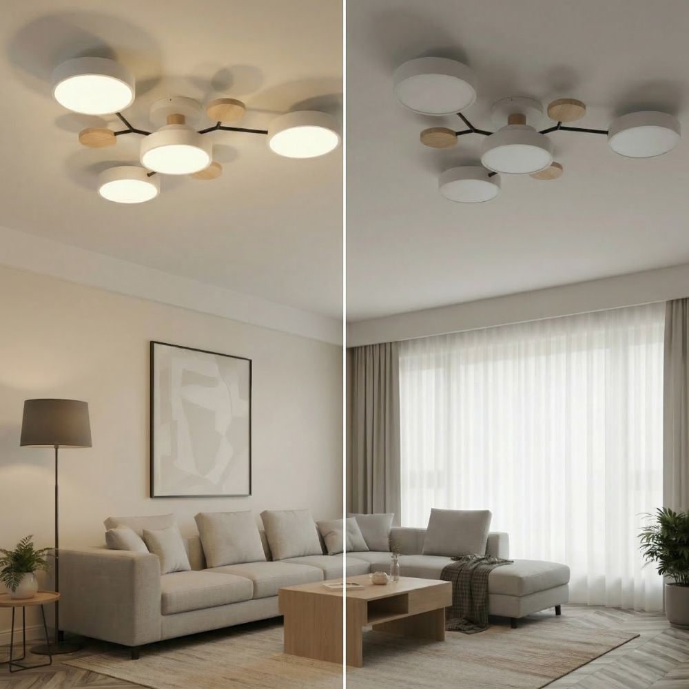 Flush Mount Ceiling Light with Semi Modern Design and Wood Accents Multi-Head - Image 6